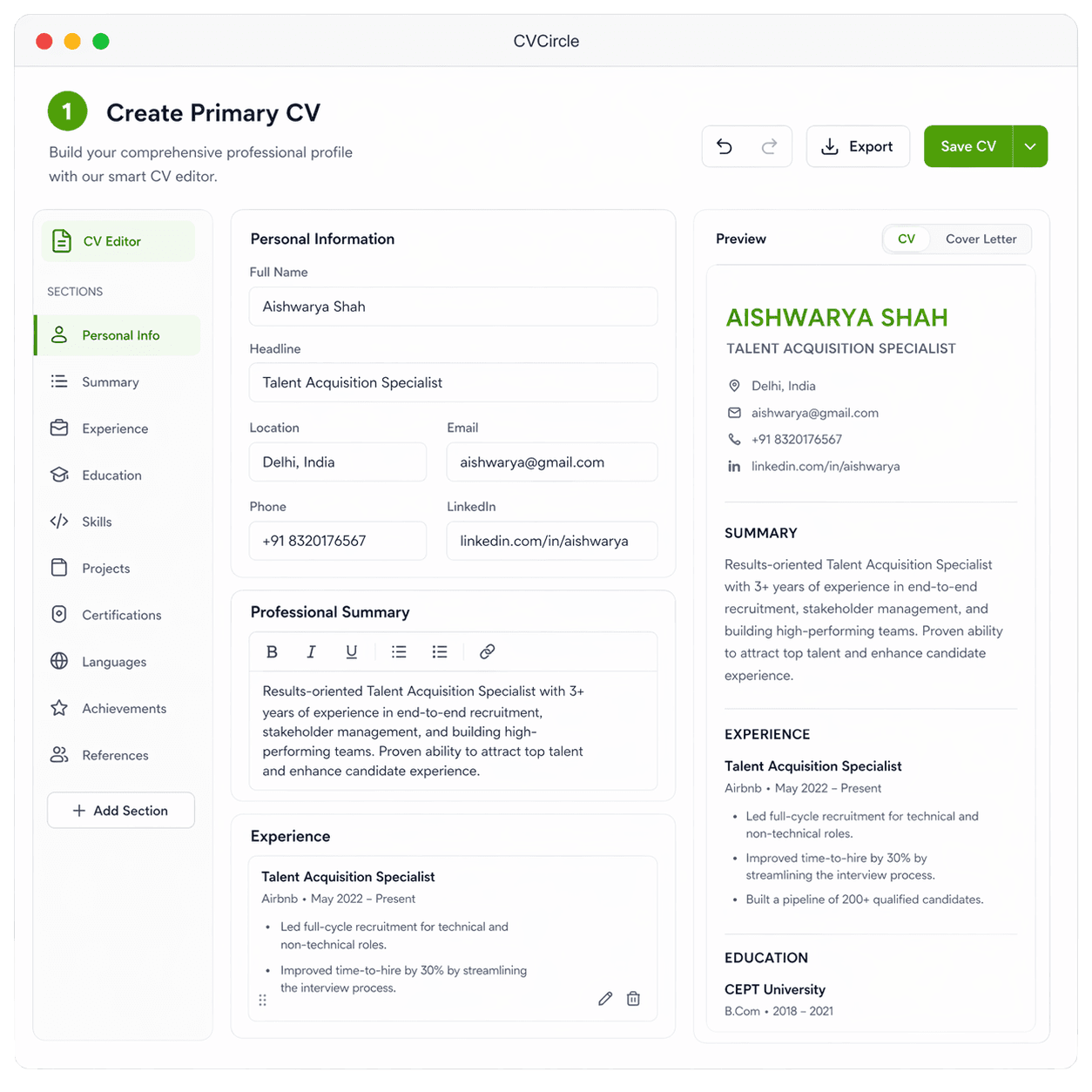 Create Primary CV
