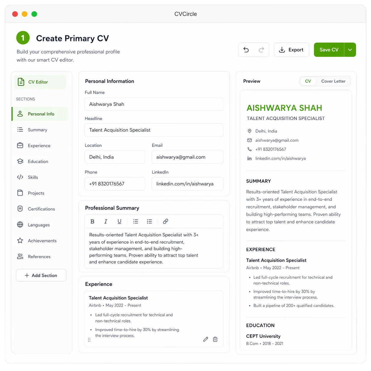 Create Primary CV